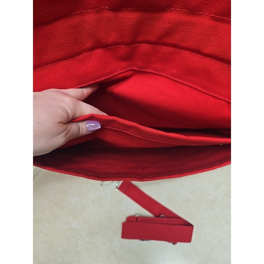 Vtg Marimekko Red Canvas Messenger Bag Briefcase Made in Finland Metal Corner - Picture 5 of 10
